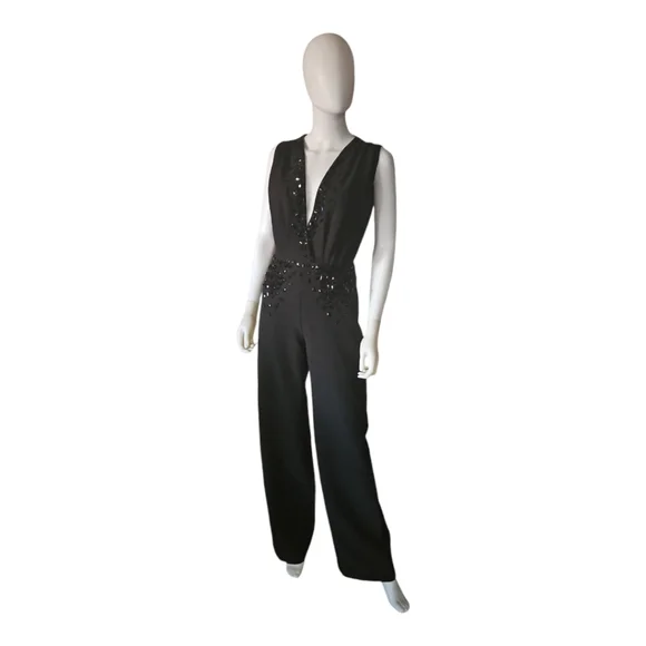 MARCELL VON BERLIN | Crystal Embellished Black Evening Jumpsuit | NWT | US 4 - Picture 2 of 12